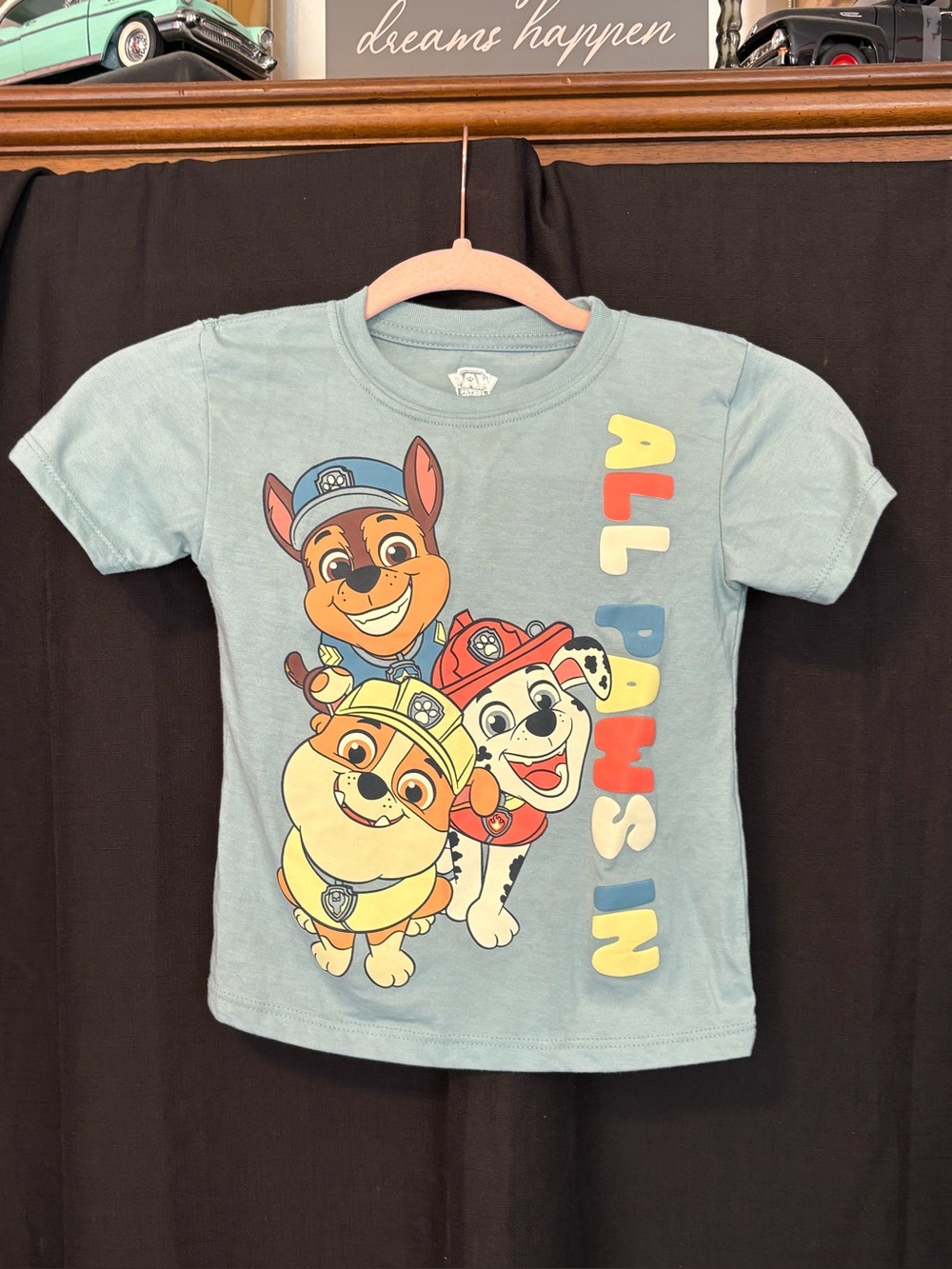 Toddler Nickelodeon Paw Patrol 'All Paws In' Graphic Tee in light blue. Sz. 3T